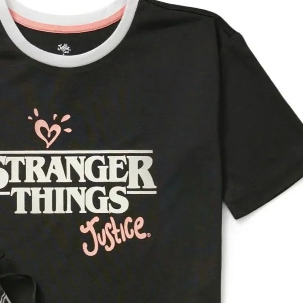 Justice Girls Stranger Things Glow in Dark Pajama Shirt Top NWT Black S 7 8